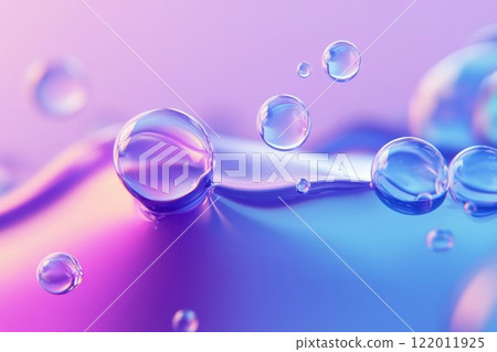 Blue and purple gradient color floating liquid blob. 3D rendering picture with smooth transitions and vibrant hues. 122011925