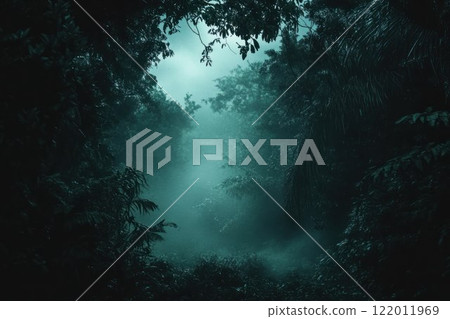 Tropical forest in darkness, with a dense and mysterious atmosphere. Tropical forest in darkness, with a dense and mysterious atmosphere. 122011969