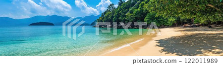 Beautiful tropical beach with clear turquoise waters and soft sandy beaches. 122011989