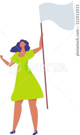 Young female activist waving a white flag during a political protest or demonstration for peace, human rights, or social justice, expressing surrender, truce, or defeat 122012015