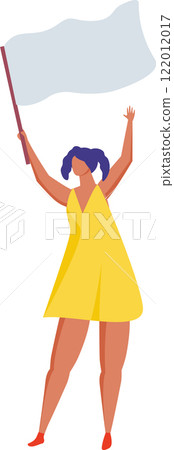 Young woman holding waving white flag celebrating victory, female activist demonstrating for human rights, peace and freedom, surrender or truce concept 122012017