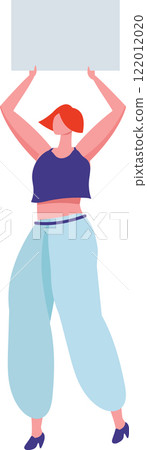 Redhead woman holding blank banner protesting for her rights, expressing her disagreement and fighting for equality, political and social activism, feminism and women empowerment Redhead woman holding blank banner protesting for her rights, expressing her disagreement and fighting for equality, political and social activism, feminism and women empowerment 122012020