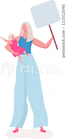 Mother holding her baby while demonstrating and holding a blank sign, perfect for customization, isolated vector illustration on white background Mother holding her baby while demonstrating and holding a blank sign, perfect for customization, isolated vector illustration on white background 122012040