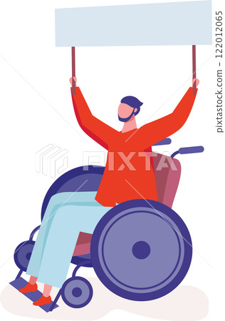 Young activist sitting in a wheelchair, holding a blank banner, advocating for human rights while protesting for greater accessibility and inclusion in society 122012065