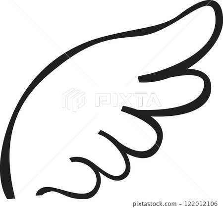 Minimalist vector illustration representing a single stylized wing, symbolizing freedom, flight, and spiritual ascension, with potential use in various design projects 122012106