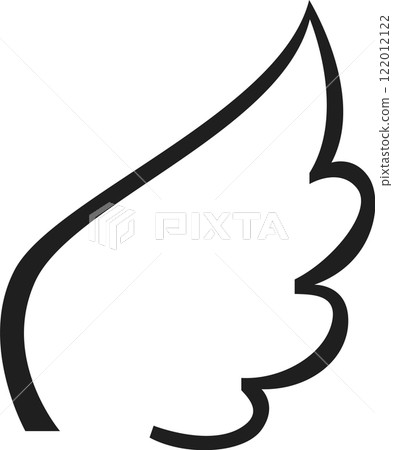 Simple line art depicting an angel wing gracefully rising with soft curves against a clean white background, perfect for conveying themes of spirituality and religious inspiration 122012122