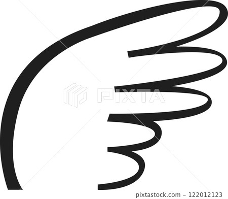 Minimalist vector illustration representing a simple black curved wing spreading on a white background, ideal for projects related to freedom, flight, and spirituality 122012123