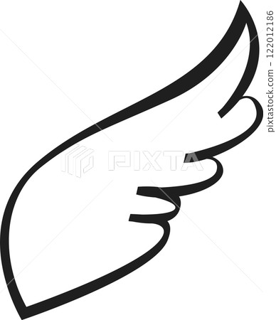 Simple black and white line art depicts a graceful wing, evoking freedom, flight, and spiritual ascension, ideal for minimalist designs and symbolic representations Simple black and white line art depicts a graceful wing, evoking freedom, flight, and spiritual ascension, ideal for minimalist designs and symbolic representations 122012186