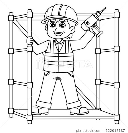 Construction Worker on a Scaffolding Isolated Construction Worker on a Scaffolding Isolated 122012187