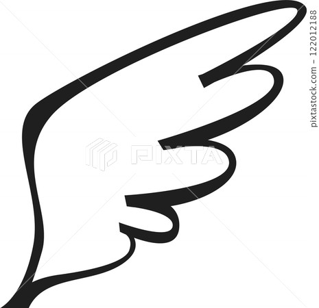 Simple black and white drawing of a stylized bird wing rising up, representing freedom, travel, and spirituality, perfect for logos and illustrations Simple black and white drawing of a stylized bird wing rising up, representing freedom, travel, and spirituality, perfect for logos and illustrations 122012188