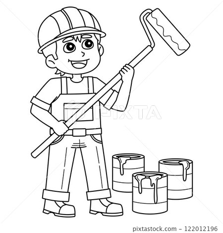 Construction Worker Painting the Wall Isolated  122012196