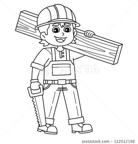 Construction Worker Lifting Log Isolated Coloring  122012198