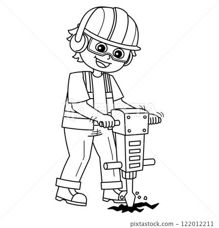Construction Worker Jack Hammering Road Isolated  122012211