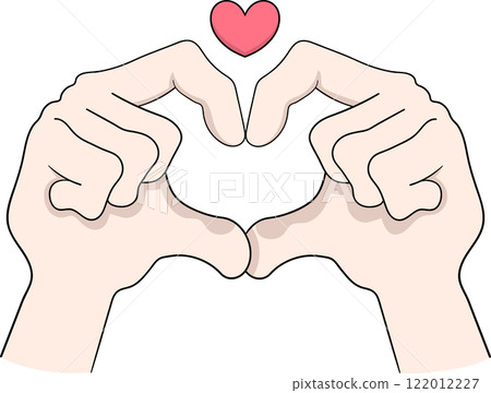 Cartoon Hands Forming Heart Gesture with Love Symbol for Valentine Celebration 122012227