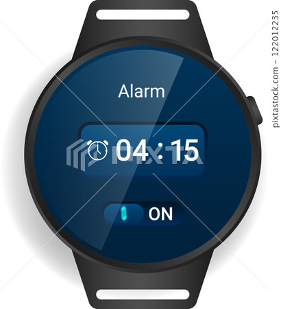 Circular Smartwatch Alarm Interface with Sleek Blue Design 122012235