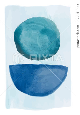 Abstract watercolor painting featuring a turquoise circle and a dark blue semicircle on a light blue background, creating a simple yet evocative composition Abstract watercolor painting featuring a turquoise circle and a dark blue semicircle on a light blue background, creating a simple yet evocative composition 122012273