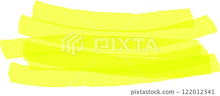 Four brushstrokes of highlighter are drawn horizontally, creating a bright yellow highlight effect on a white background, ideal for emphasizing text or adding a touch of color 122012341