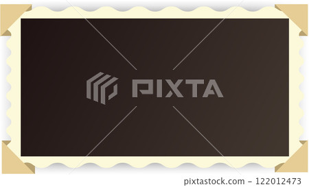 Photo frame with scalloped edges and four adhesive corners ready to be attached to an album or any other surface, creating a vintage and nostalgic feel Photo frame with scalloped edges and four adhesive corners ready to be attached to an album or any other surface, creating a vintage and nostalgic feel 122012473