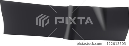 Piece of black insulating tape with folds and wrinkles creating a realistic look, isolated on a white background, perfect for graphic design and compositions 122012503