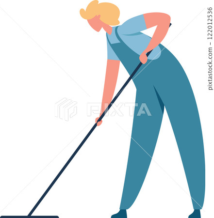 Professional cleaning service worker washing floor using mop and special cleaning equipment wearing uniform and cleaning apartment, house or office Professional cleaning service worker washing floor using mop and special cleaning equipment wearing uniform and cleaning apartment, house or office 122012536