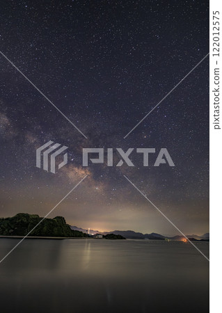 Spring starry scenery in Setouchi: Scorpio and the Milky Way in the beautiful sky over the many islands 122012575