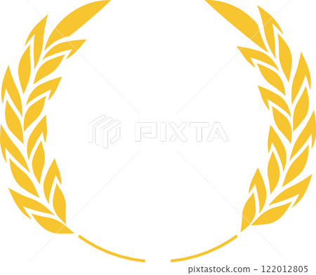 Circular golden wheat wreath representing success, victory, and achievement, ideal for use in emblems, logos, and awards, capturing the essence of celebration and honor 122012805