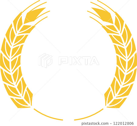 Two stylized wheat stalks elegantly forming a circular frame, perfect for enhancing designs related to agriculture, food, or harvest themes, adding a touch of nature's beauty 122012806