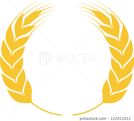 Golden wheat stalks forming a circle, representing agriculture, harvest, and healthy eating, perfect for logos, labels, and various design projects related to farming, baking, and food industry 122012812