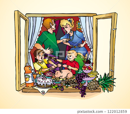 Vector drawing. Unhappy family at home Vector drawing. Unhappy family at home 122012859