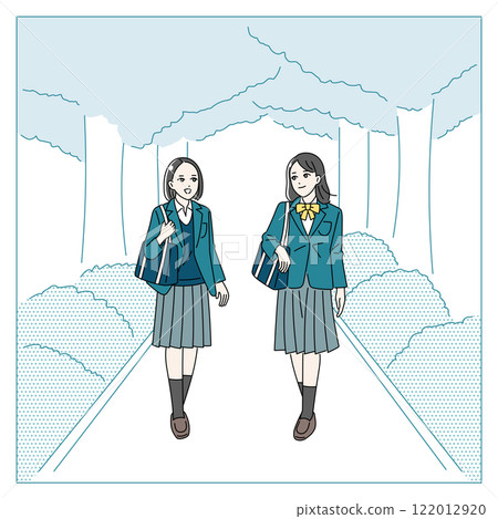 女學生背著書包上下學的插畫 122012920