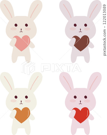 A set of full-body rabbit icons with hearts for Valentine's Day 122013089