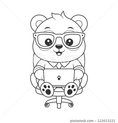 Cute panda is working in front of a laptop for coloring 122013222