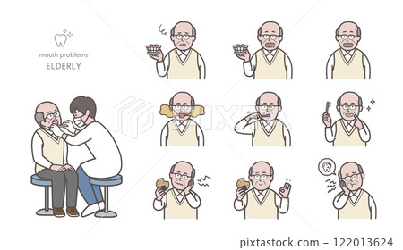 Elderly man dental treatment illustration set 122013624