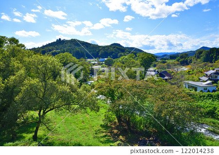 利根郡川場村、交流橋、田園風光、薄根川的初秋景色 122014238