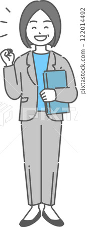 Full-body illustration of a veteran businesswoman/teacher posing with a laptop 122014492