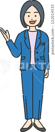 A full-body illustration of a veteran businesswoman/teacher giving a tour A full-body illustration of a veteran businesswoman/teacher giving a tour 122014535