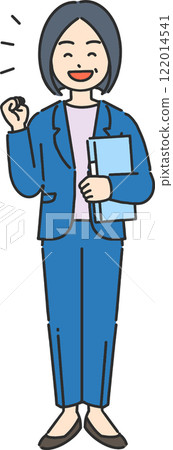 Full-body illustration of a veteran businesswoman/teacher posing with a file 122014541