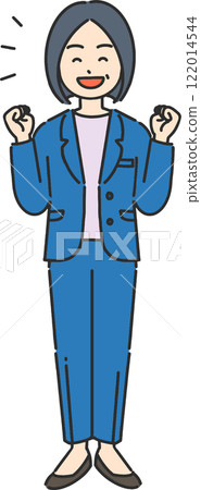Full-body illustration of a veteran businesswoman/teacher doing a fist pump Full-body illustration of a veteran businesswoman/teacher doing a fist pump 122014544