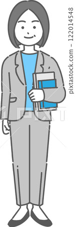 Full-body illustration of a veteran businesswoman/teacher holding a book Full-body illustration of a veteran businesswoman/teacher holding a book 122014548