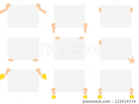 Set of hands holding white panels Flat design Paper Placard Board 122014574