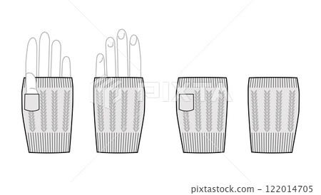 Gloves Fingerless Knit Wool Short length Fashion hand accessory clothing technical illustration garment. Vector palm Gloves Fingerless Knit Wool Short length Fashion hand accessory clothing technical illustration garment. Vector palm 122014705