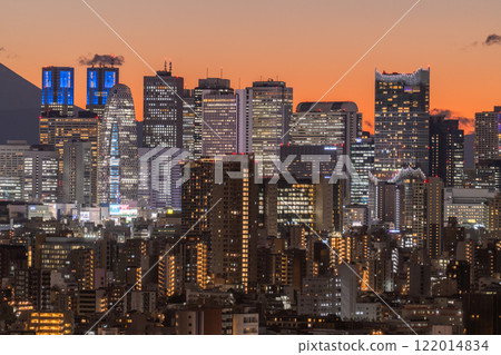 Tokyo: Night view of Shinjuku with a view of Mount Fuji Tokyo: Night view of Shinjuku with a view of Mount Fuji 122014834