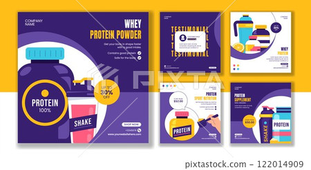 Protein Supplement Social Media Post Template with Hand-Drawn Cartoon Style Illustration Protein Supplement Social Media Post Template with Hand-Drawn Cartoon Style Illustration 122014909