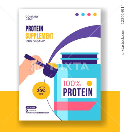 Vertical Poster Illustration Highlighting Protein Supplements in Flat Style Vertical Poster Illustration Highlighting Protein Supplements in Flat Style 122014914