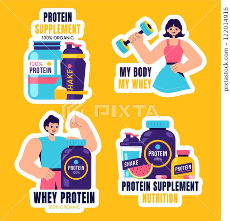 Creative Hand-Drawn Protein Supplement Illustration for Social Media Label 122014916