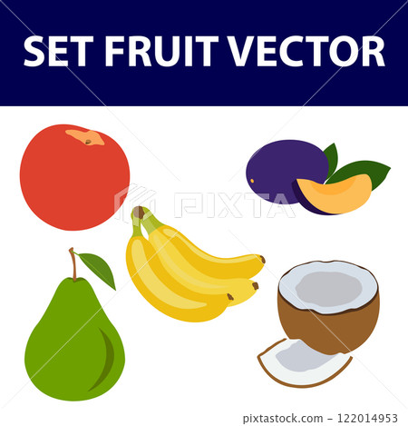 Tropical fruits set. Vector isolated elements on the white background. Tropical fruits set. Vector isolated elements on the white background. 122014953