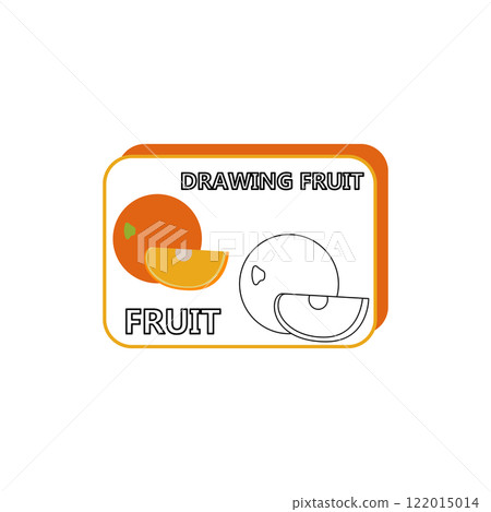 Orange half slice with leaves colored and outline cartoon illustration 122015014