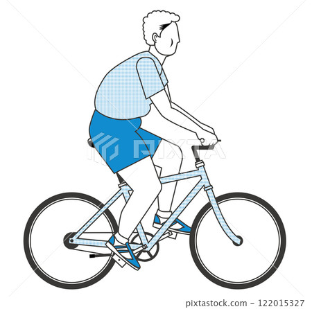 Simple two-color illustration of a fat man riding a bicycle in sportswear on a white background Simple two-color illustration of a fat man riding a bicycle in sportswear on a white background 122015327