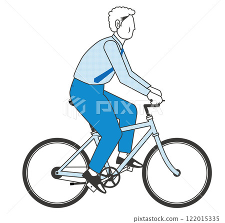 Simple two-color illustration of a fat male businessman riding a bicycle Commuting scene White background 122015335