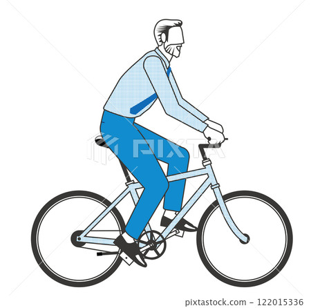 A simple two-color illustration of an elderly male businessman riding a bicycle Commuting scene White background A simple two-color illustration of an elderly male businessman riding a bicycle Commuting scene White background 122015336